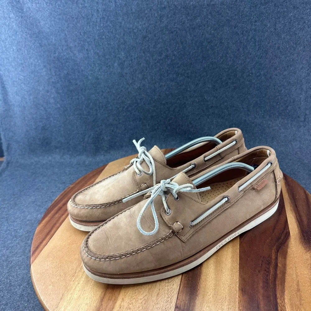 Sebago Docksides Crest Collection Mens 13 Tan Nubuck Leather Boat Shoes 720163